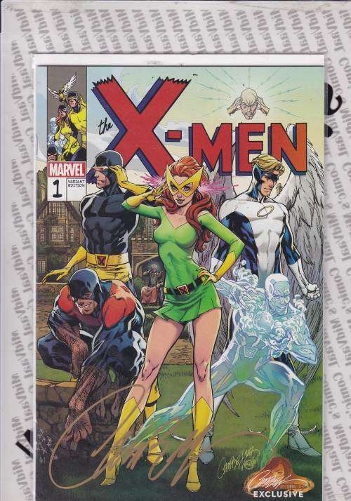 THE X-MEN BLUE # 1 B J SCOTT CAMPBELL EXCLUSIVE SIGNED BY J SCOTT CAMPBELL IN GOLD WITH A COA.
