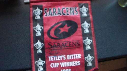 SARACENS TETLEYS CUP WINNER PENNANT SIGNED BY FRANCOUS PIENAAR