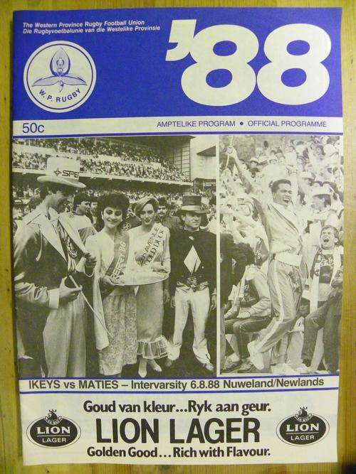 Rugby Programme - Intervarsity 1988 Maties vs Ikeys
