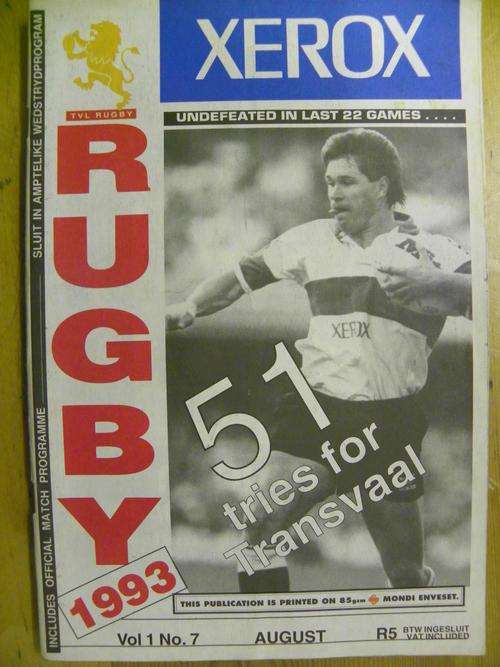 Rugby Programme - 1993 Currie Cup Transvaal vs Natal