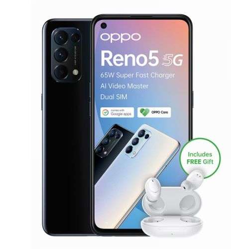 Oppo Reno5 5G Dual Sim 128GB - Starry Black + Oppo Wireless Earpods