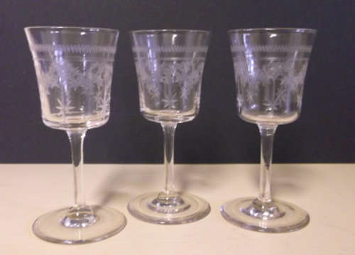 Lovely Engraved  Sherry Glasses set of 3
