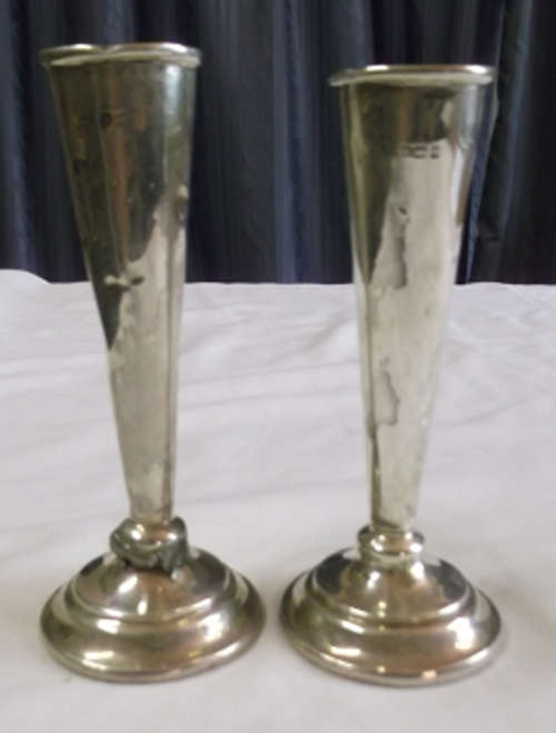 Burmingham Hallmarked Sterling Silver Bud Vases c 1909