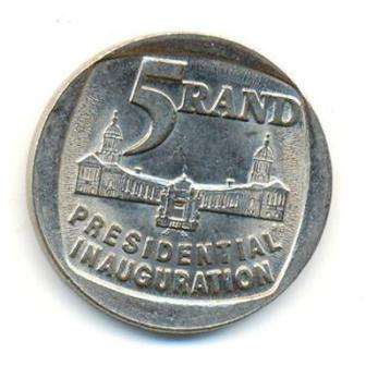 1994 Mandela R5 Presidential Inauguration Union Building Rare Coin Circulated Condition