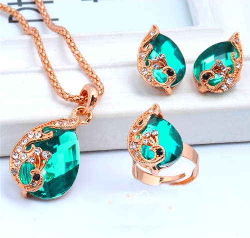 18k Yellow Gold Filled Clear Austrian Crystal Peacock Jewelry in Golden Gift Box.
