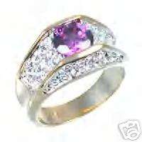 14KT GP AMETHYST SIMULATED & DIAMOND SIMULATED RING,SZ 6