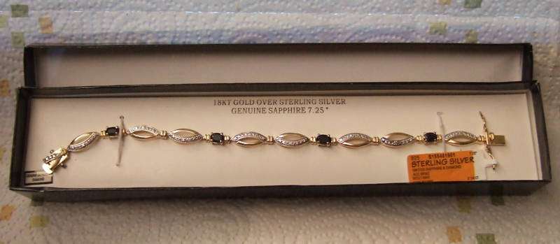 Genuine sapphire bracelet 18K gold over sterling silver