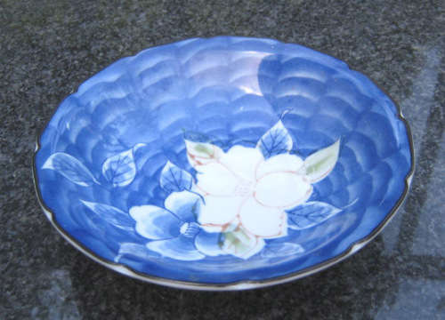 IMARI TYPE BOWL - Blue and White with a touch of brown and green - (Hand Painted)