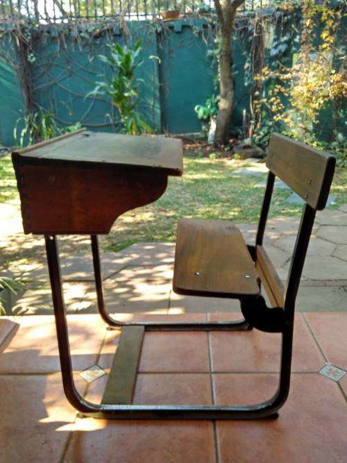 VINTAGE SCHOOL DESK - (Wood and Iron)