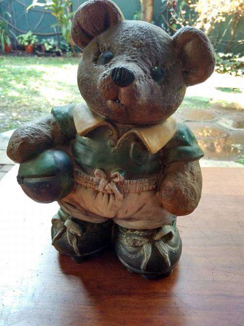 ORNAMENT OF A RUGBY PLAYER TEDDY BEAR - Seems to be in Springbok green and gold jersey.