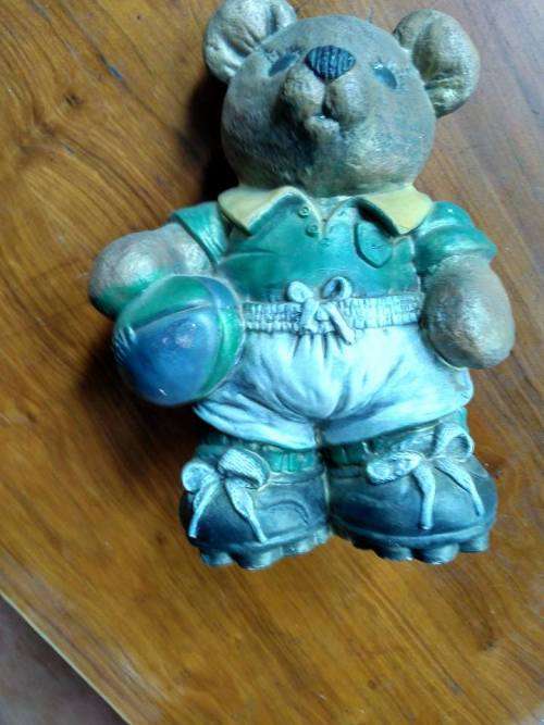 ORNAMENT OF A RUGBY PLAYER TEDDY BEAR - Seems to be in Springbok green and gold jersey.