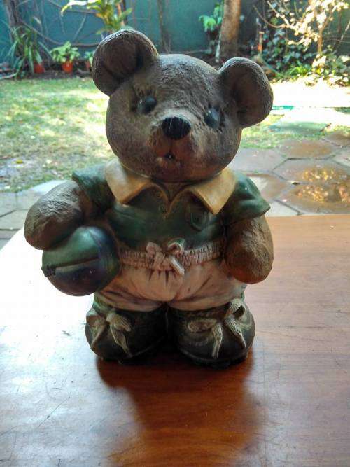 ORNAMENT OF A RUGBY PLAYER TEDDY BEAR - Seems to be in Springbok green and gold jersey.