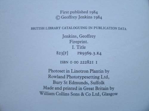 JENKINS, Geoffrey - Fireprint - (Excellent 1st Edition Hardcover in Wrapper)