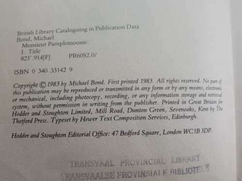BOND, Michael - Monsieur Pamplemousse - (Hardcover in Wrapper)