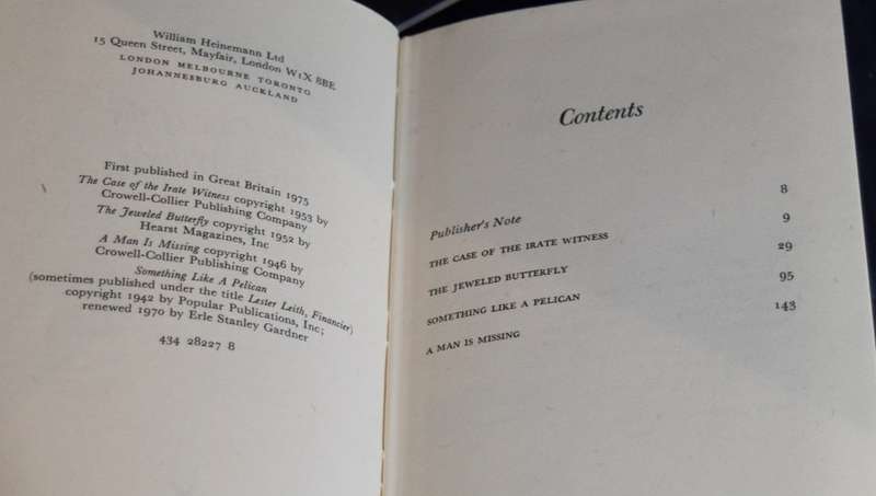 GARDNER, Erle Stanley - The Case of the Irate Witness and Three Other Stories - (Hardcover in Wrap.)