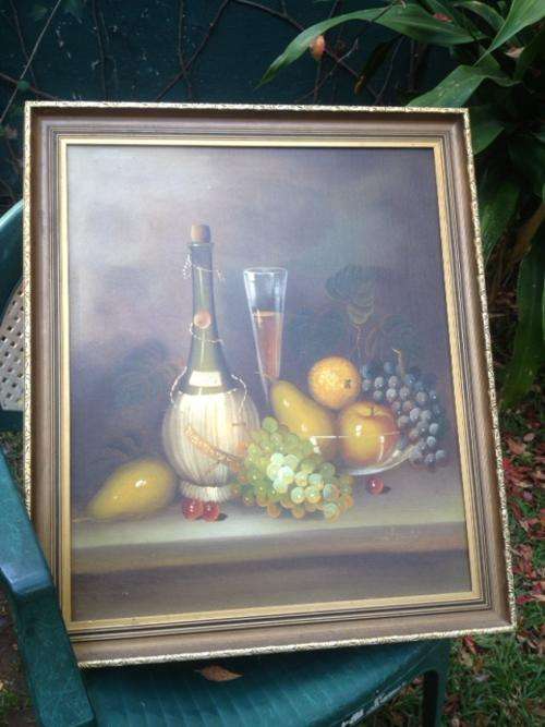 STILL LIFE with Fruit and Wine - (Framed original oil painting)
