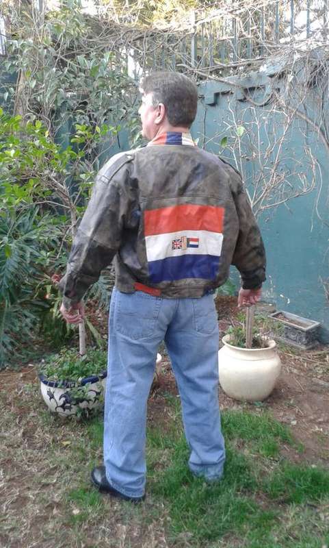 LEATHER JACKET  with old South African flag