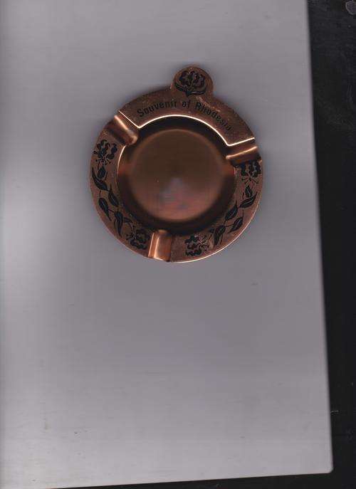 SOUVENIR OF RHODESIA - Copper Ashtray with Black Flame Lilies