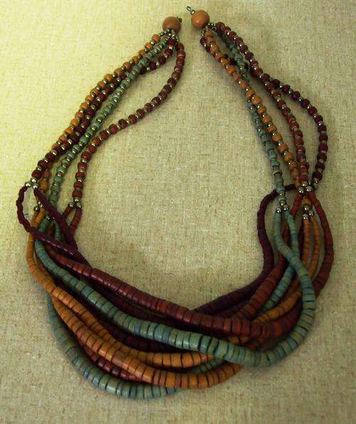 Wood beaded multi-strand necklace