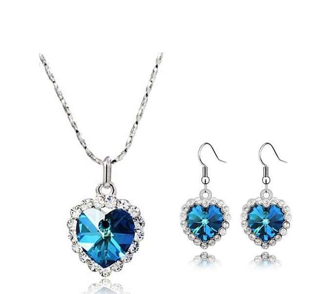 Heart of Ocean18K Gold Plated Jewelry Necklace Earrings Set Made with Austrian SWA Element Crystals