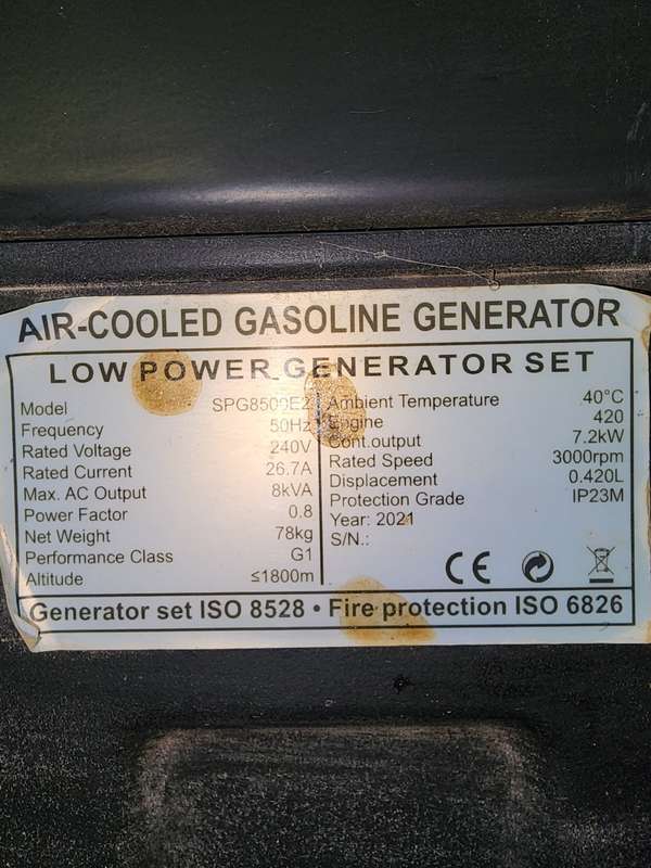 Turner Morris 8 kVa Petrol Generator Model SPG8500E2