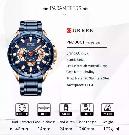 CURREN Mens Watch Tachymeter