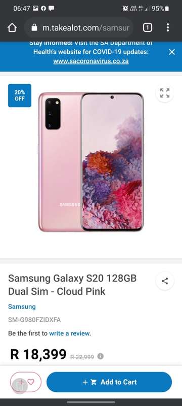 Samsung S20 Cloud pink