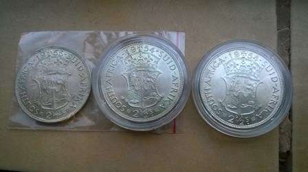 SA Union Silver  2x 1954 + 1955 -  2 1/2 Shilling  - EF
