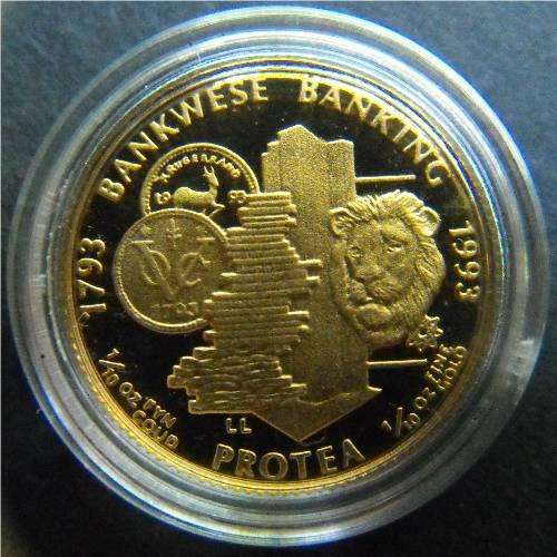 1993 BANKING COMMEMORATIVE PROTEA 1/10TH OZ GOLD COIN.