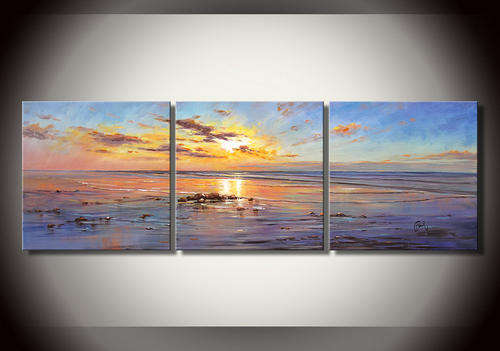 ORIGINAL CONTEMPORARY MODERN SEASCAPE PAINTING 40 x 120 CM