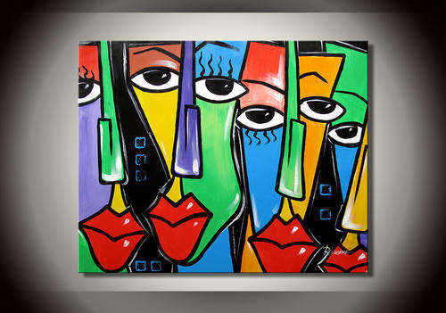 ORIGINAL ABSTRACT ACRYLIC PAINTING MODERN LIFE 80X100 CM