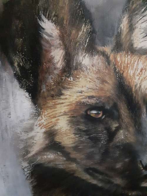 Wilddog Oil Painting, Title 'I wish you well'