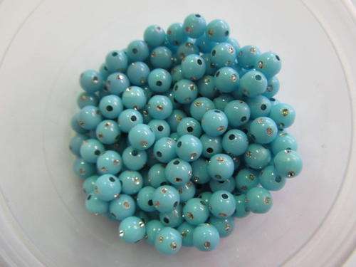 ROUND BLUE BEADS WITH SILVER ACRYLIC - 50PC