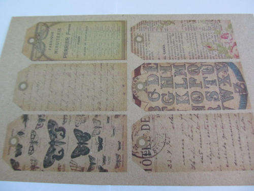 ANTIQUE PRINT DESIGN TAGS 6PC-CHEAP COURIER DELIVERY