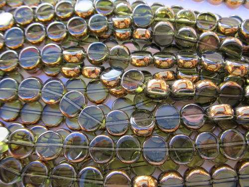 OVAL GLASS BEAD WITH LIGHT GREEN AND GOLD-28PC