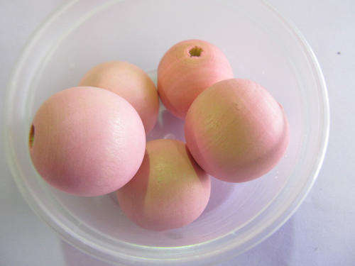 PINK ROUND WOODEN BEADS-2PC