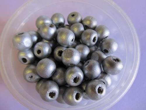 SILVER ROUND WOODEN BEADS-20PC