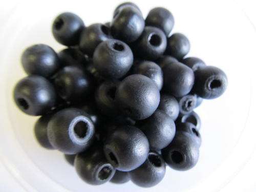 BLACK ROUND WOODEN BEADS-20PC