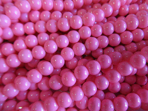BRIGHT PINK  ROUND GLASS BEADS - 8MM - 52PC