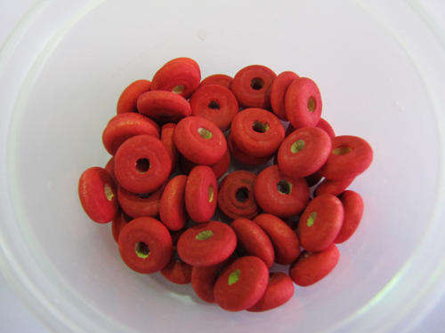 RED ROUND DISC WOODEN BEADS - 30PC - 4MM X 11MM