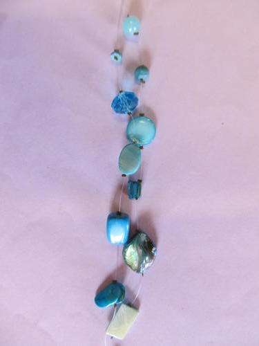 FLOATING BRACELET WITH FRESHWATER PEARLS, NATURAL SHELL AND BEADS - TURQUOISE