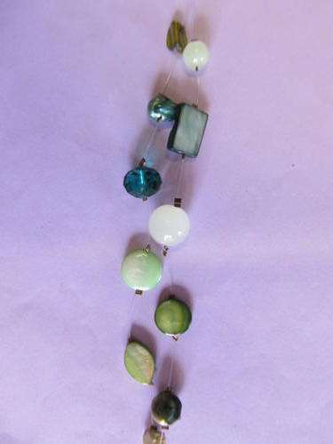FLOATING BRACELET WITH FRESHWATER PEARLS, NATURAL SHELL AND BEADS - SUMMER GREEN