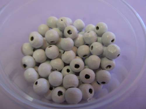 WOODEN BEADS WHITE ROUND - 9MM X 7MM - 50PC
