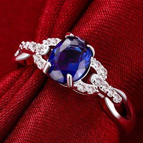 Blue Sapphire & Cublic Zircon 925 Sterling Silver Ring - FREE SHIPPING