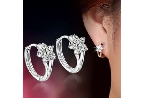 Ladies 925 Solid sterling Silver Zircon snowflake Ear stud Earrings- FREE SHIPPING