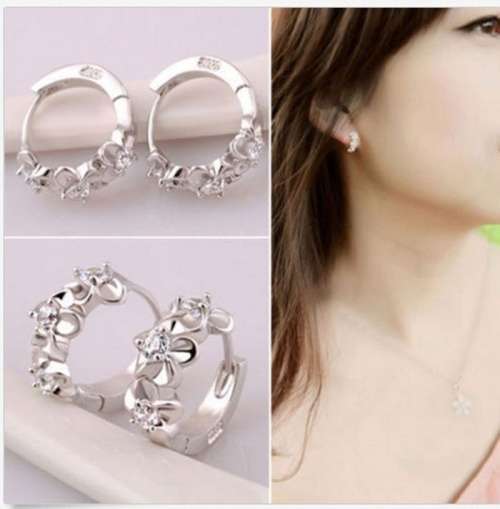 Hot Fashion Jewelry White Topaz Gemstones 925 Sterling silver Hoop Earrings  - FREE SHIPPING