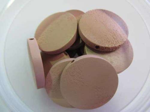 WOODEN BEADS FLAT ROUND DUSTY PINK - 25MM X 5MM - 4PC