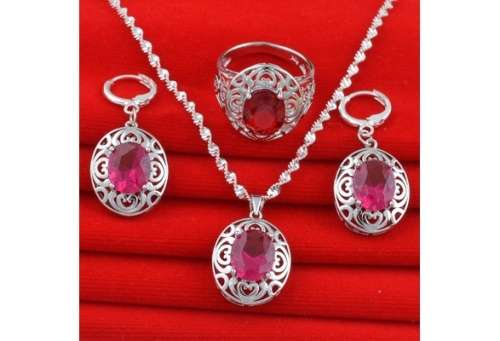 Women's 925 sterling silver combination Crystal Earrings+Necklaces+Ring  - FREE SHIPPING