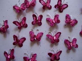 GLITTER BUTTERFLY - 25MM  X 25MM - DARK PINK