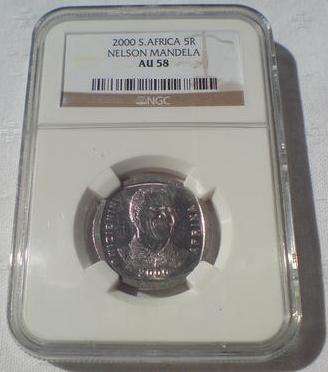 ALMOST UNCIRCULATED !!! NGC GRADED AU58 2000 SMILING MANDELA SMILEY R5 !